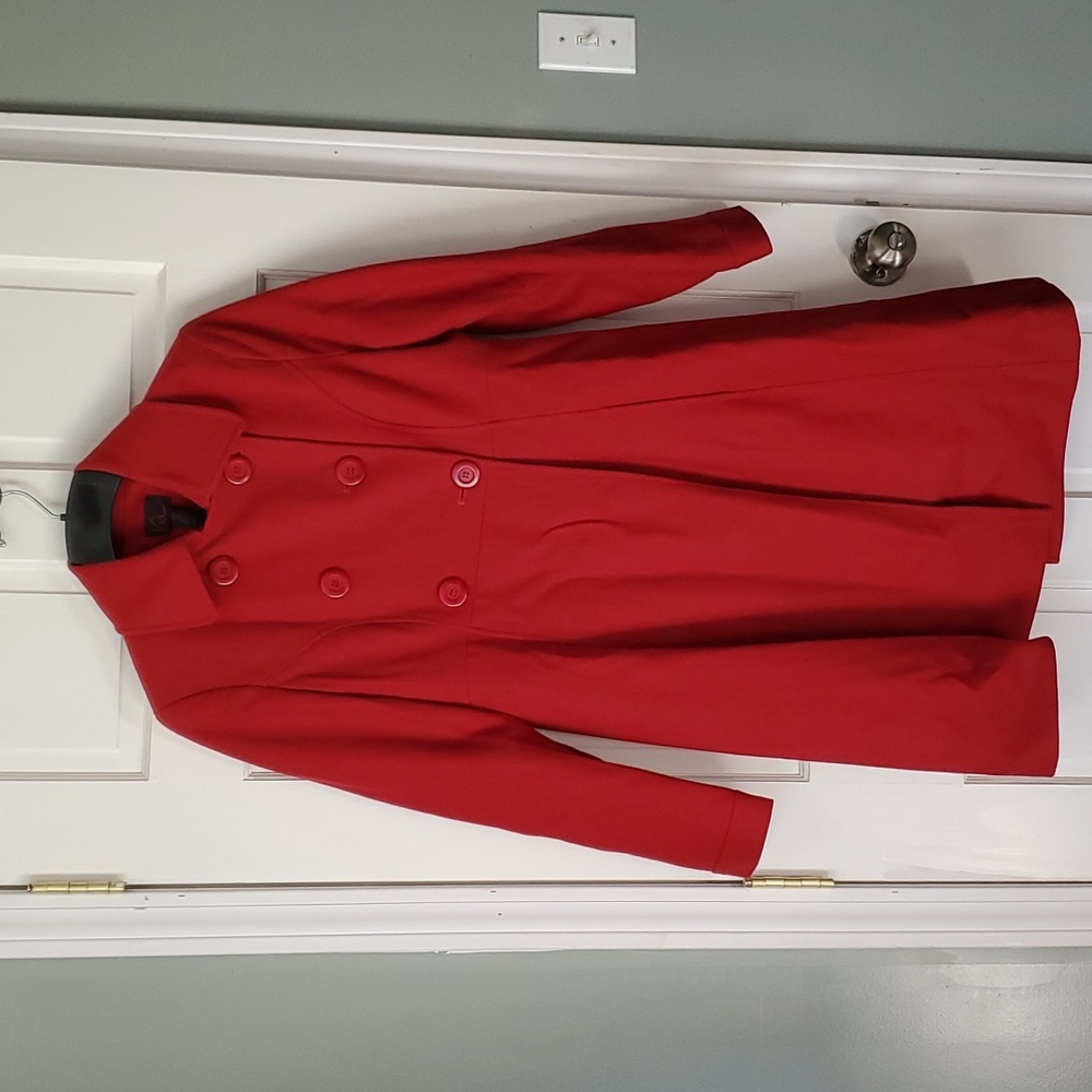 Via red wool blend 3/4 length pea coat size 8